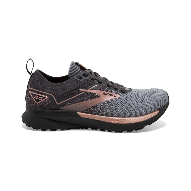 Brooks RICOCHET 3 Lightweight Road Running Shoes Womens Outlet - Grey/Black/Rose Gold (EYC567920)